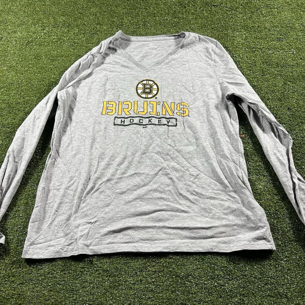 Boston Bruins Women’s Gray V-Neck Fanatics T-Shirt Size XL NWOT L/S